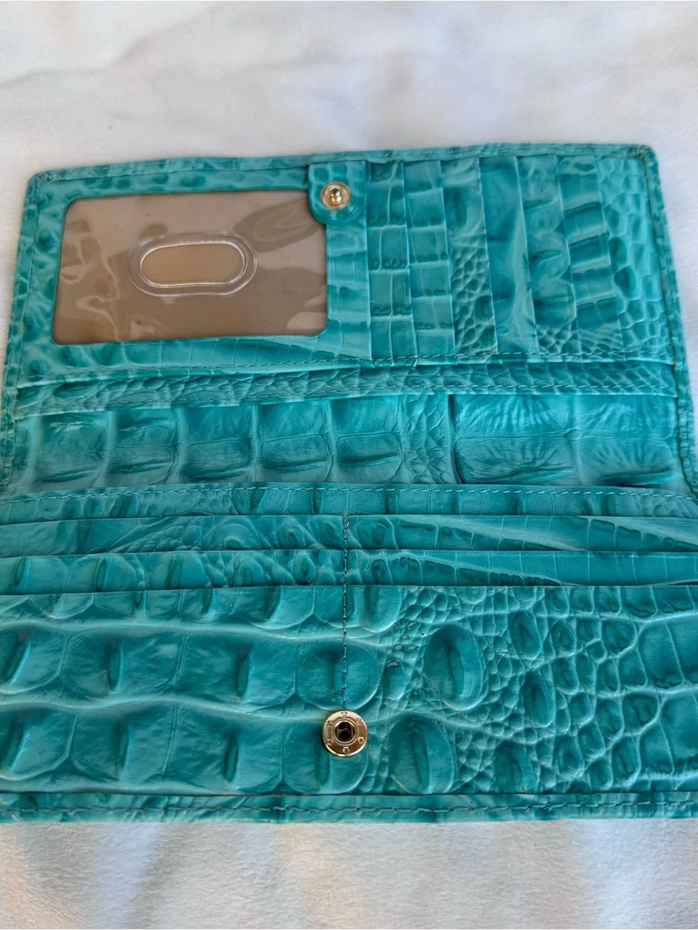 Brahmin Bright Turquoise aqua Croc-Embossed Leather Ady wallet
